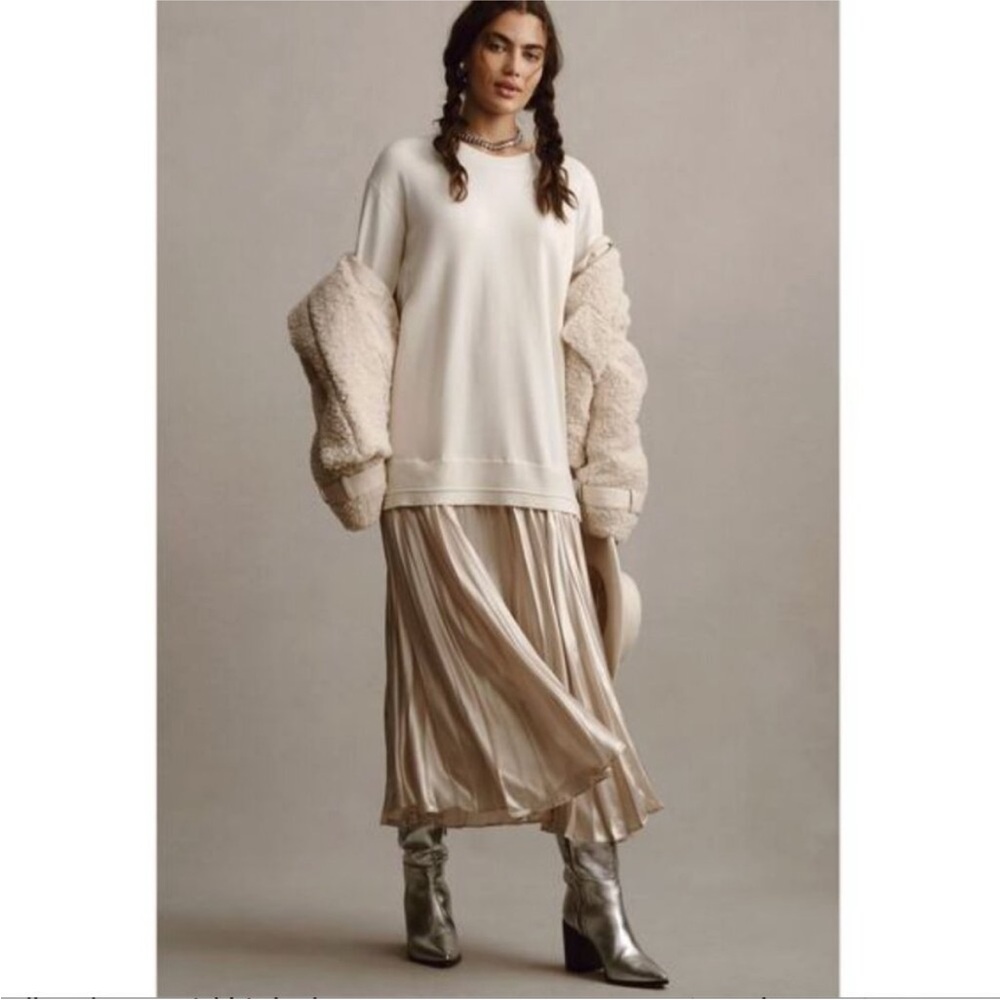 Anthropologie Long-Sleeve Pleated Twofer Sweater Maxi Dress size xs‎